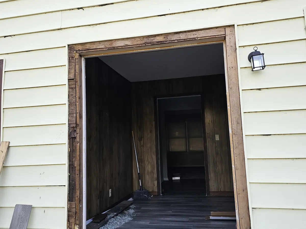 Sliding patio door install — before