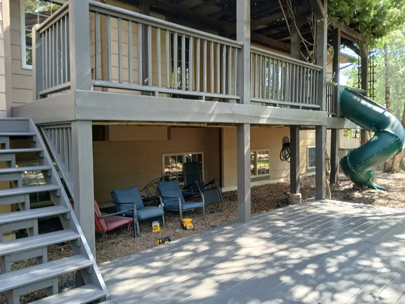 Deck stairs, rebuilt & stained — recent Creed Handyman job in Wichita